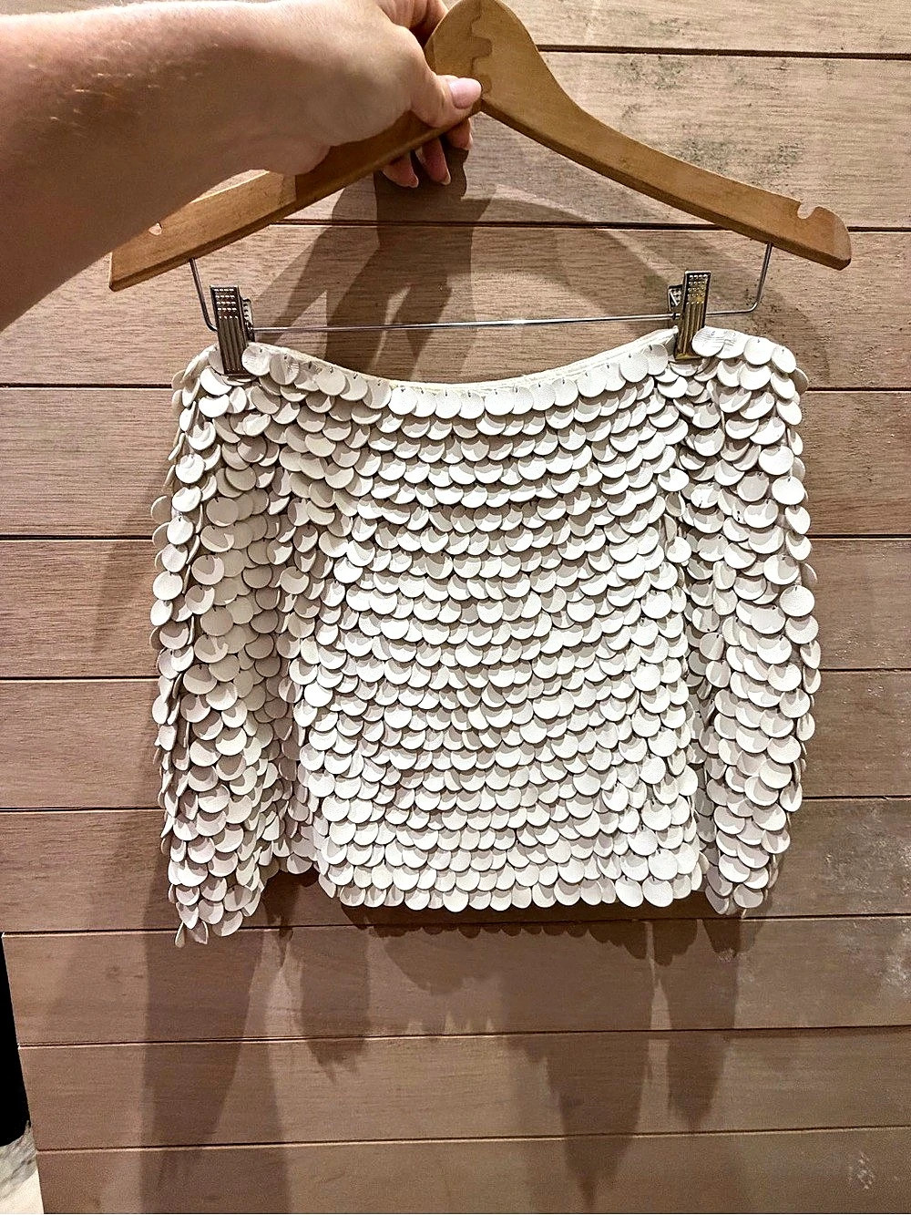 Leather Sequin Mini Skirt in White